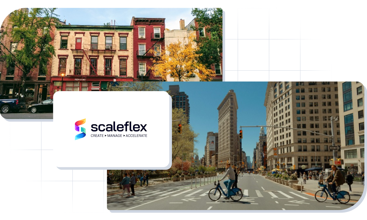 Images of New York and Scaleflex logo