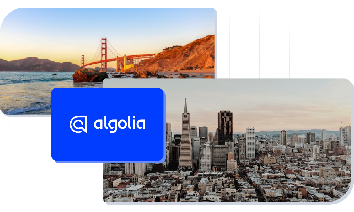 Algolia logo and images of San Francisco
